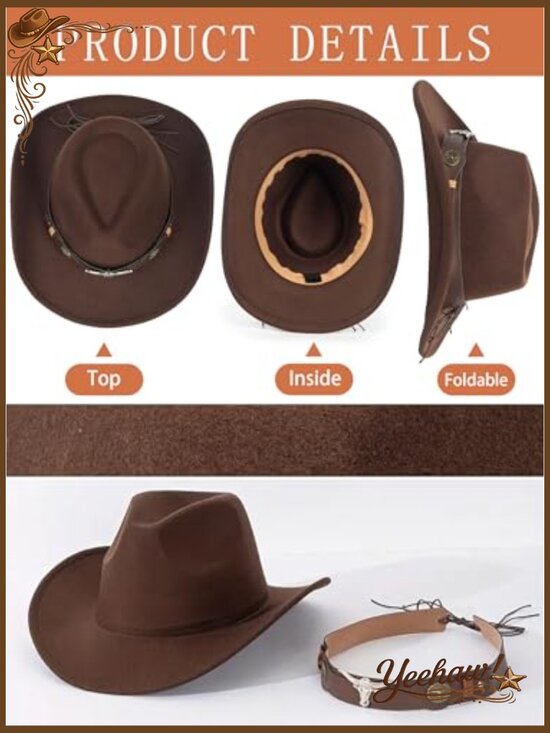 Felt Fedora Cowboy Hat Wide Brim Sun Protection Adjustable Sweatband main image 5